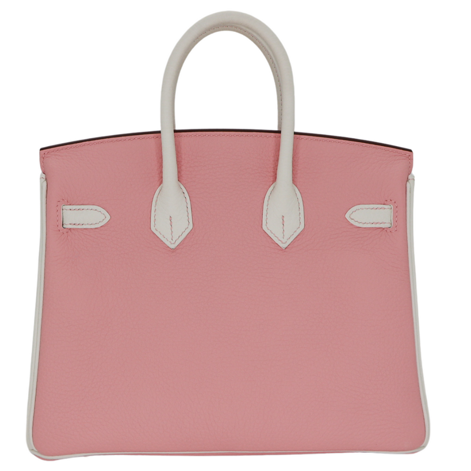 Hermes25cm Birkin Sakura/ White Clemence Leather Brushed Gold Hardware