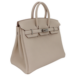 Hermes25cm Birkin Craie Togo Leather Palladium Hardware
