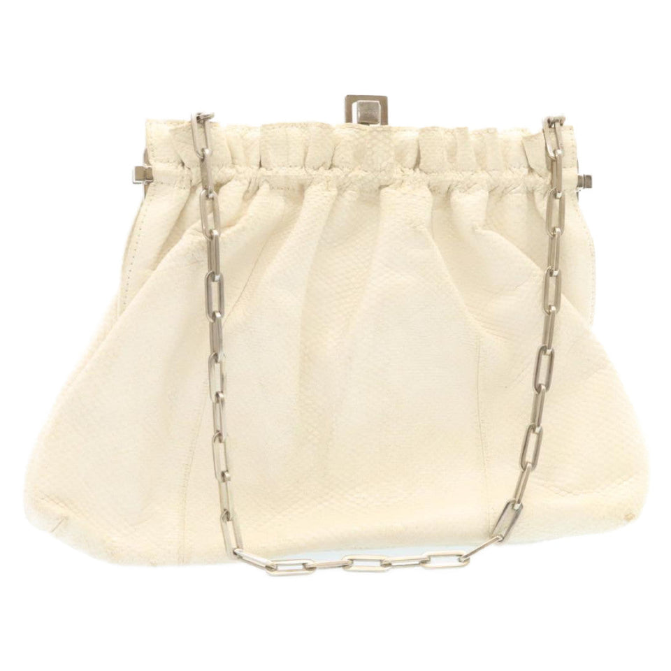 Gucci Chain Shoulder Bag Embossed Leather White 27100