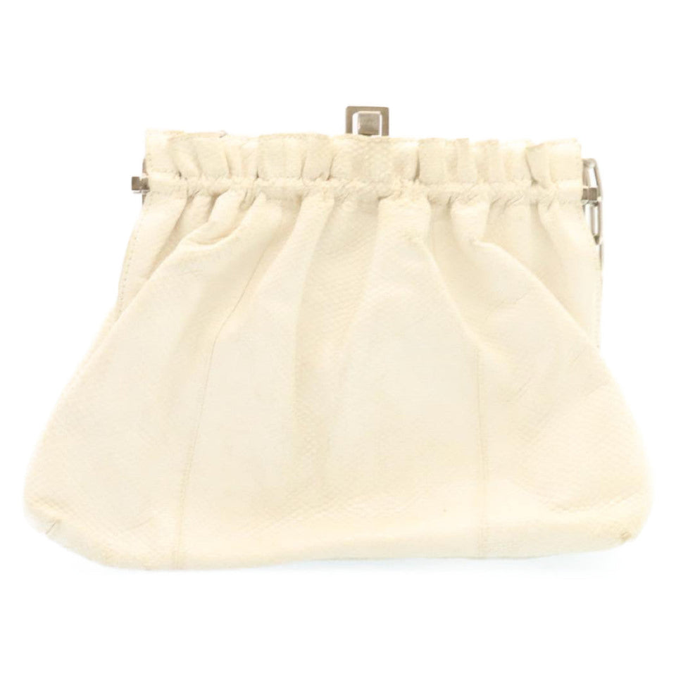 Gucci Chain Shoulder Bag Embossed Leather White 27100