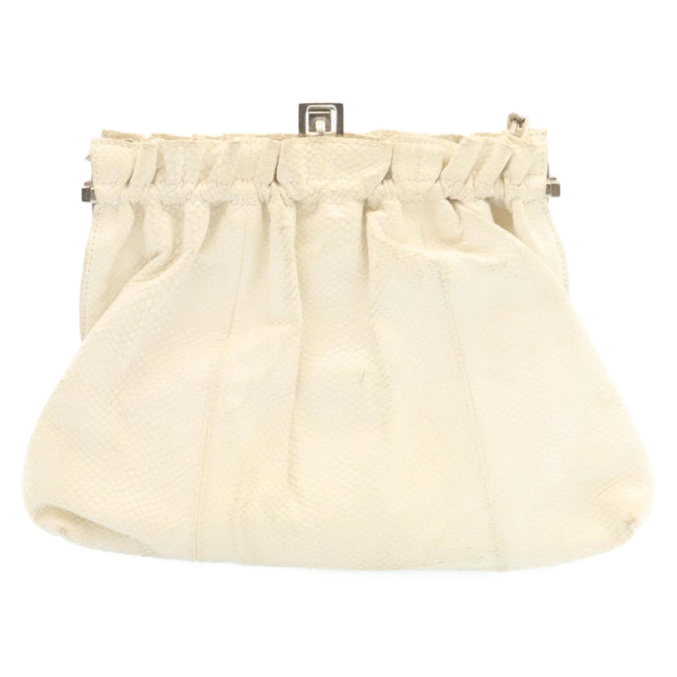 Gucci Chain Shoulder Bag Embossed Leather White 27100
