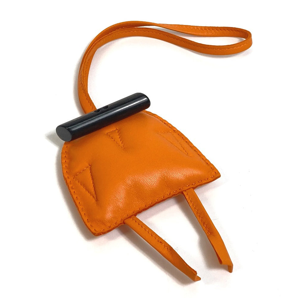 Hermes Bag charm Leather, Buffalo Horn Orange petit ash owl unisex(Unisex)