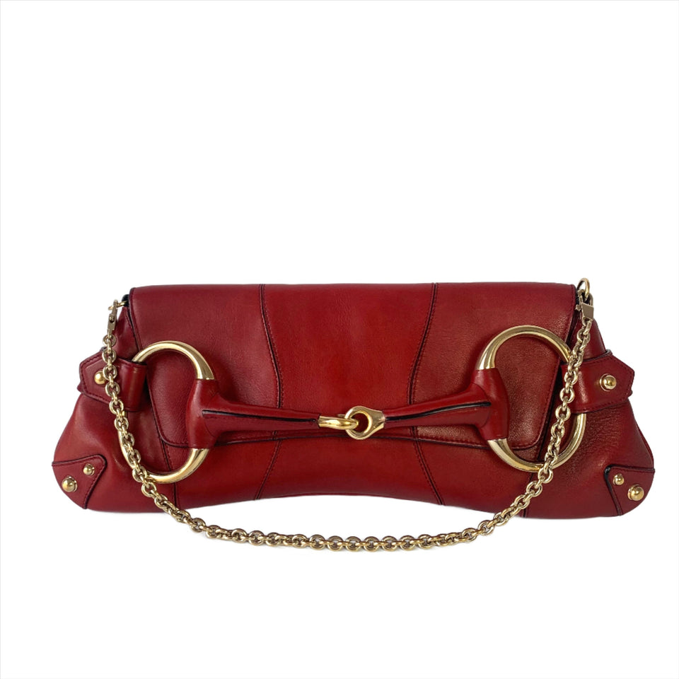 Gucci Horsebit 1955 Chain leather bag in Red with gold studs