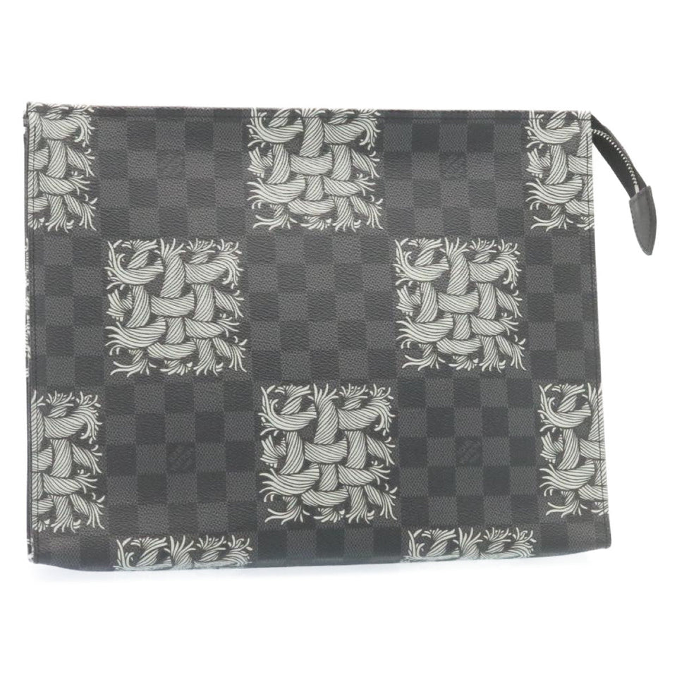 Louis Vuitton Damier Graphite Pochette Voyage Clutch Bag LV Auth 27628A