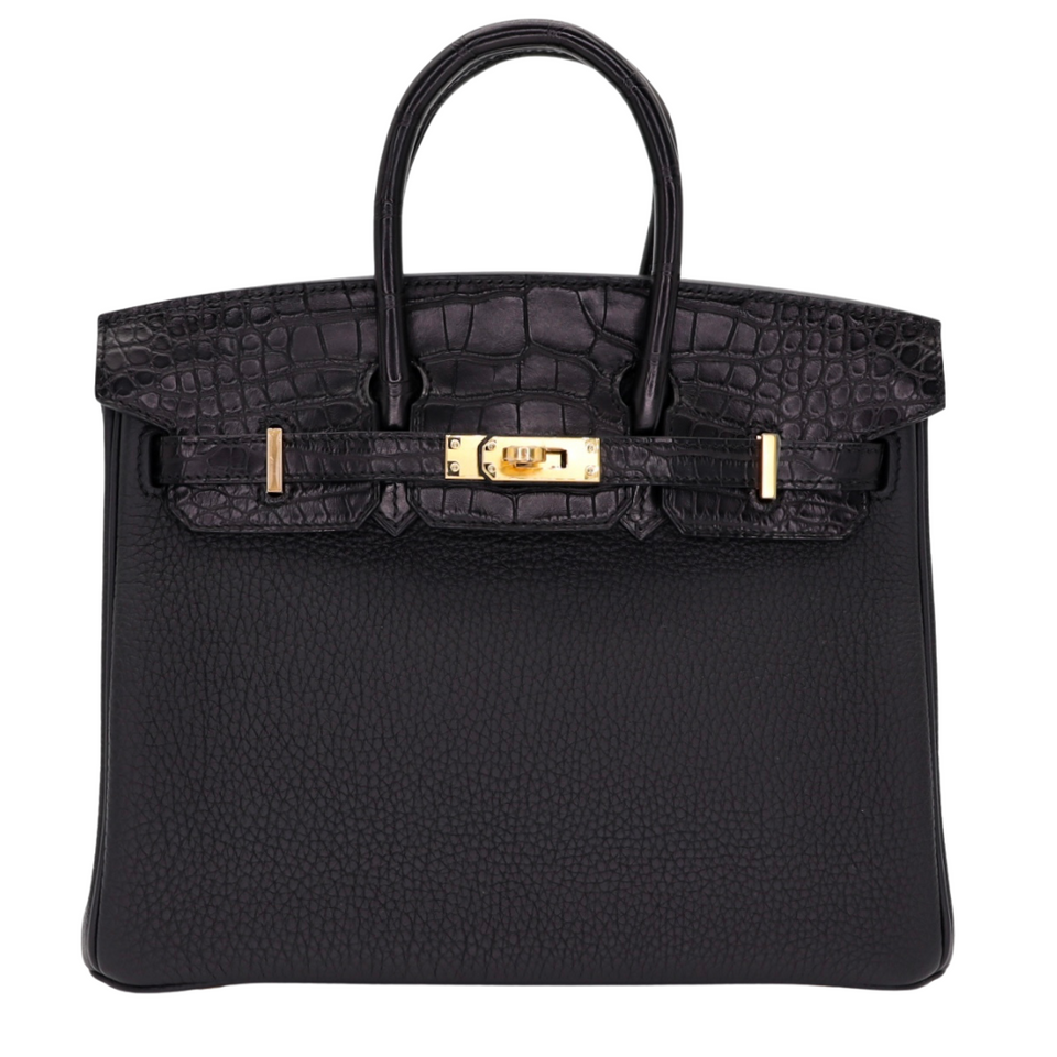 Hermes25cm Birkin Touch Black Matte Alligator/ Togo Leather Gold Hardware