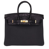 Hermes25cm Birkin Touch Black Matte Alligator/ Togo Leather Gold Hardware