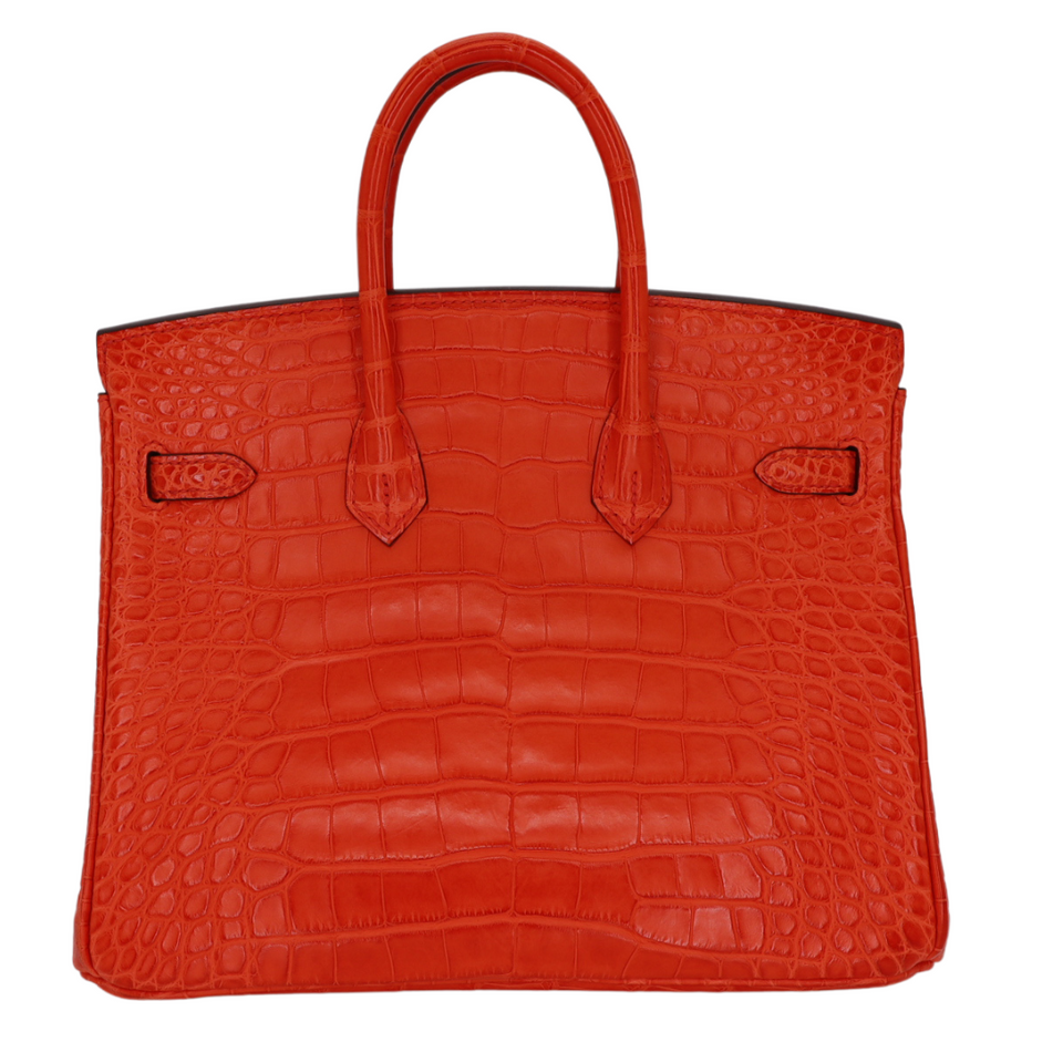 Hermes25cm Birkin Orange Poppy Matte Alligator Gold Hardware