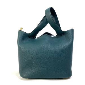 Hermes Handbag Taurillon Clemence Green x Blue type Pico Tan Lock MM