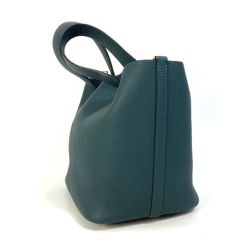 Hermes Handbag Taurillon Clemence Green x Blue type Pico Tan Lock MM