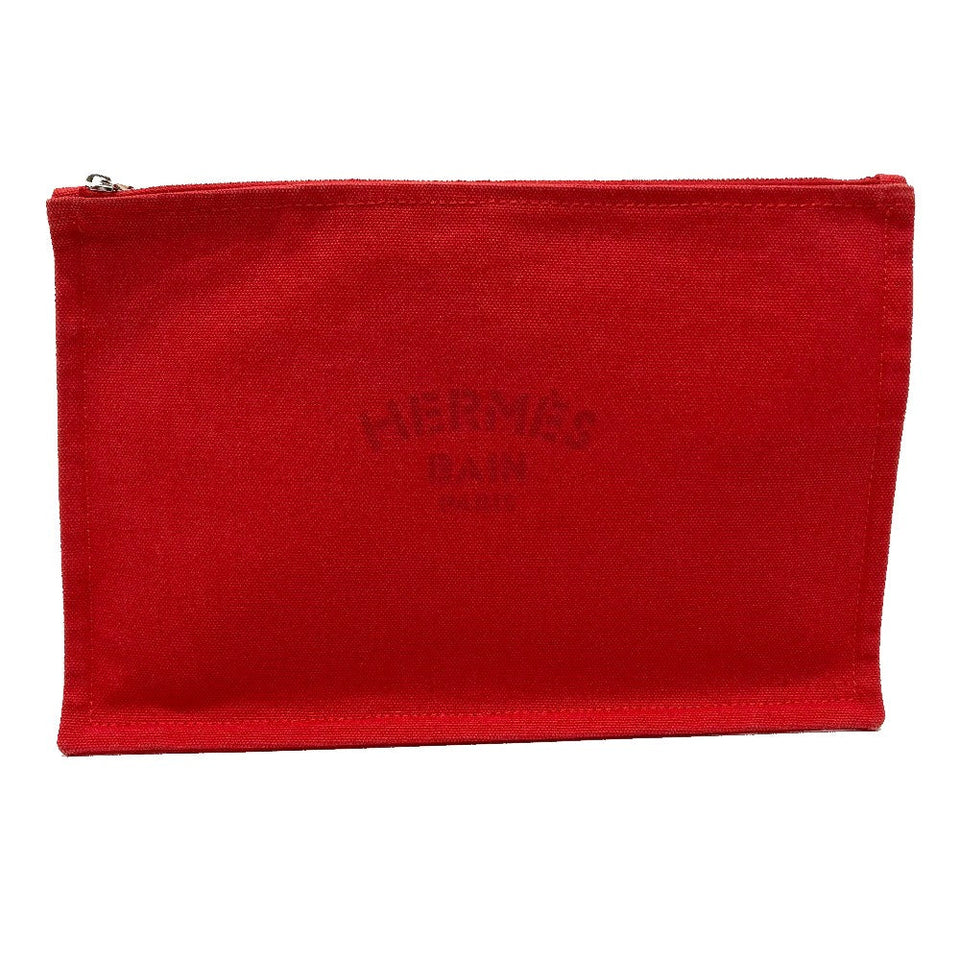 Hermes Pouch cotton Red Flat fastener Yachting GM unisex(Unisex)