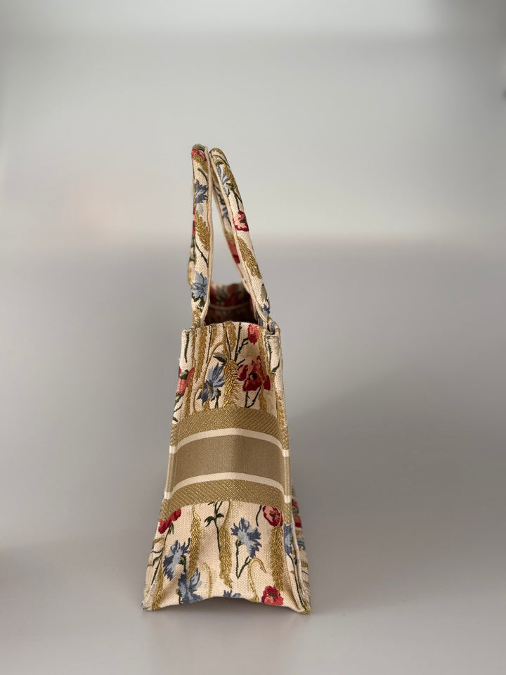 Christian Dior Beige Floral Embroidered Canvas Book Tote Medium