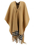 Luxury Burberry Reversible Check Wool Cashmere Cape Beige
