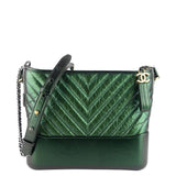 Chanel Gabrielle Medium Chevron Metallic Leather Hobo Bag