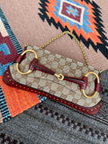 Gucci Horsebit 1955 Small Cloth Beige Monogram Burgundy Leather Shoulder bag