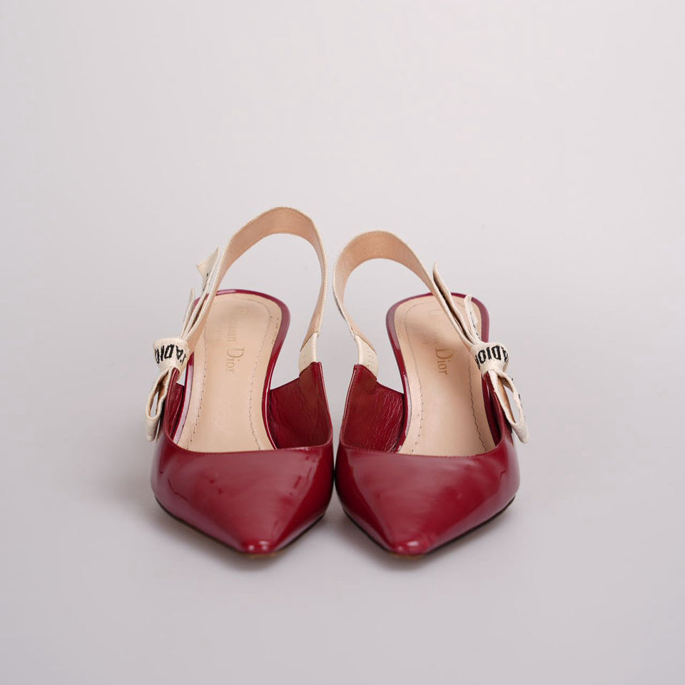 Christian Dior J'aDior Patent Leather Slingback 6cm Pumps 37D Burgundy