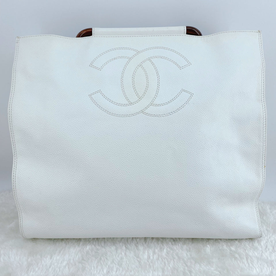 Chanel Vintage Caviar Wood Handle Tote