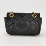 Gucci Marmont Mini Flap Black Calfskin Leather Handbag Gold Hardware