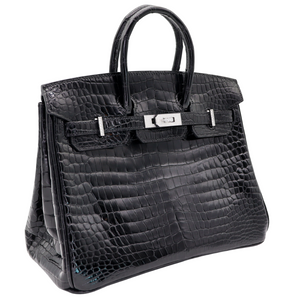 Hermes25cm Birkin Black Shiny Porosus Crocodile Diamond Hardware