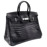 Hermes25cm Birkin Black Shiny Porosus Crocodile Diamond Hardware