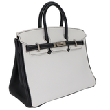 Hermes25cm Birkin HSS White/ Black Clemence Leather Brushed Palladium Hardware