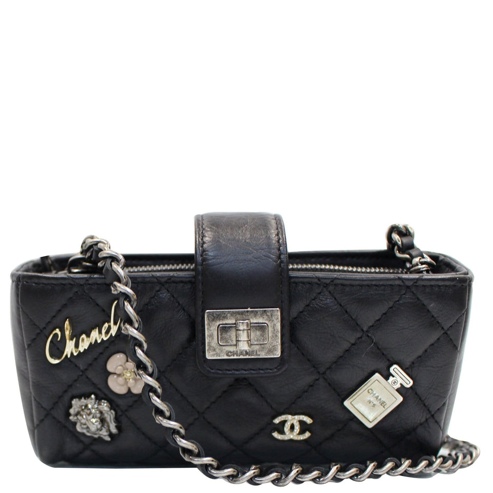 Chanel Reissue Lucky Charm Quilted Leather Chain Crossbody Clutch Bag Black