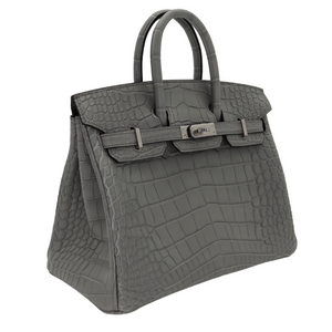 Hermes25cm Birkin Gris Cement Matte Alligator Palladium Hardware