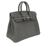 Hermes25cm Birkin Gris Cement Matte Alligator Palladium Hardware