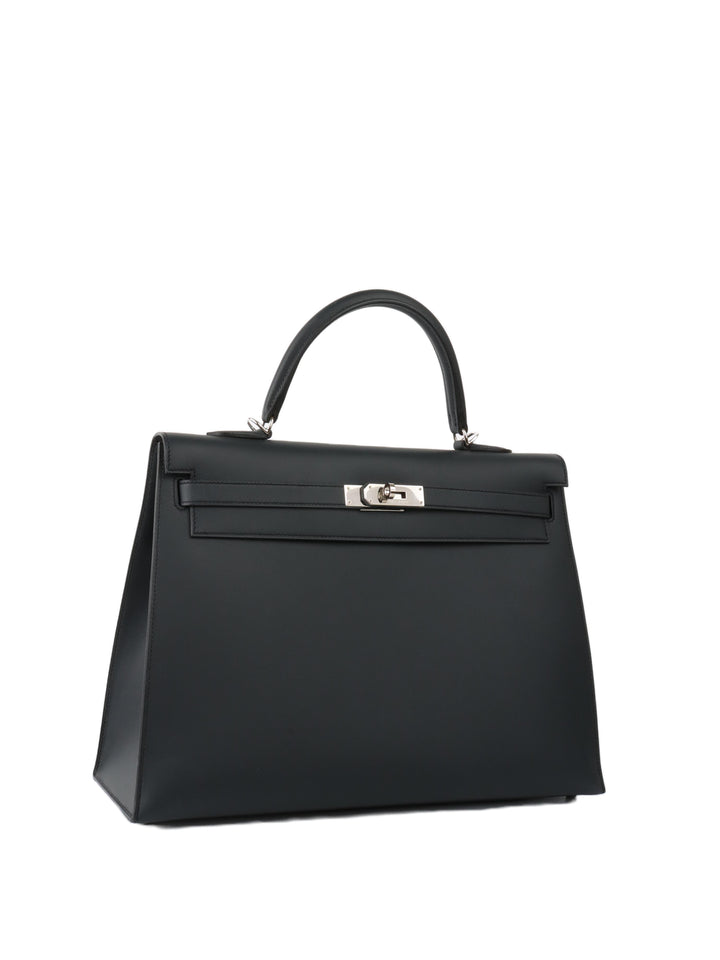 Hermes Kelly 35 Black Sombrero Leather PHW.