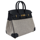 Hermes25cm Birkin Gris Misty Toile/ Swift Leather Permabrass Hardware