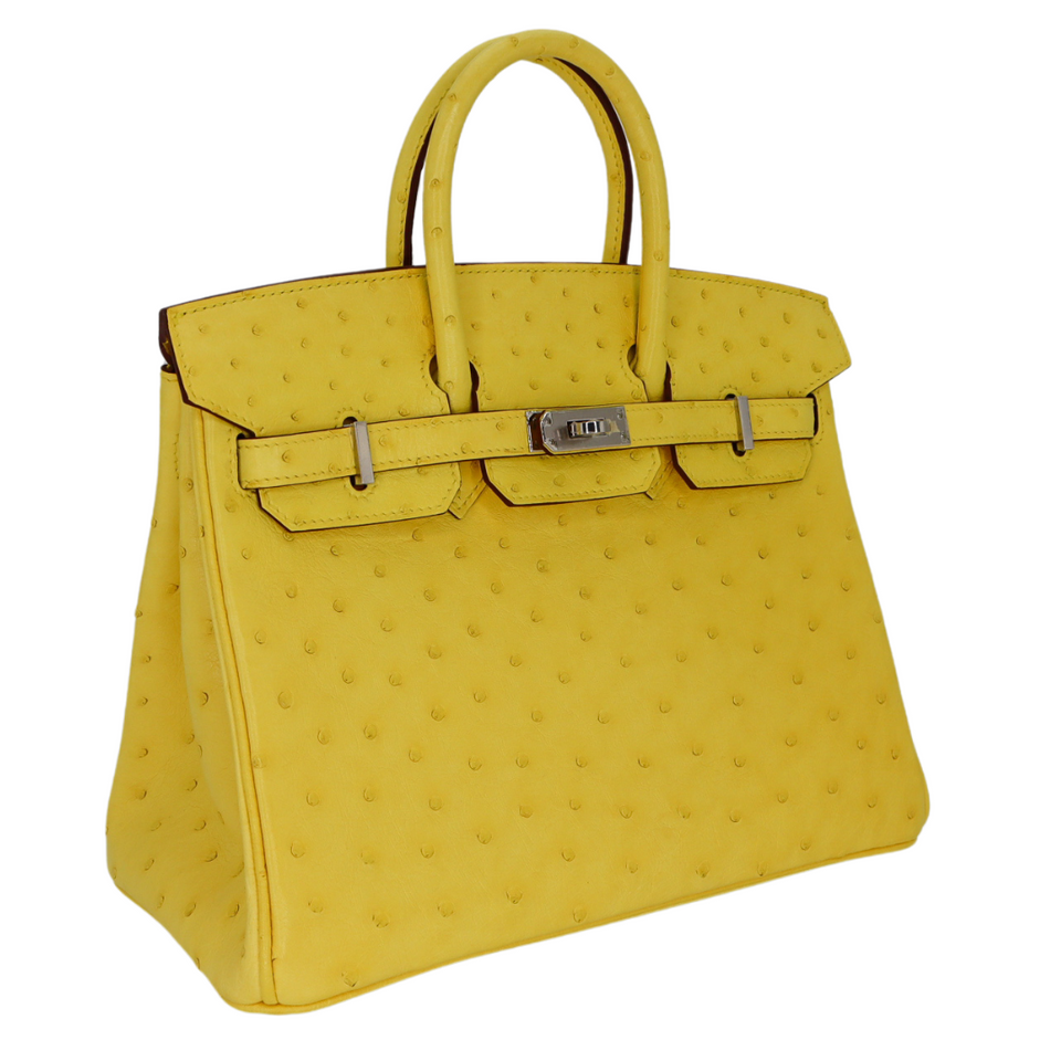Hermes25cm Birkin Jaune Citron Ostrich Palladium Hardware