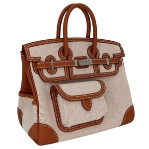 Hermes25cm Birkin Cargo Ecru/ Gold Canvas/ Swift Leather Palladium Hardware