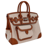Hermes25cm Birkin Cargo Ecru/ Gold Canvas/ Swift Leather Palladium Hardware