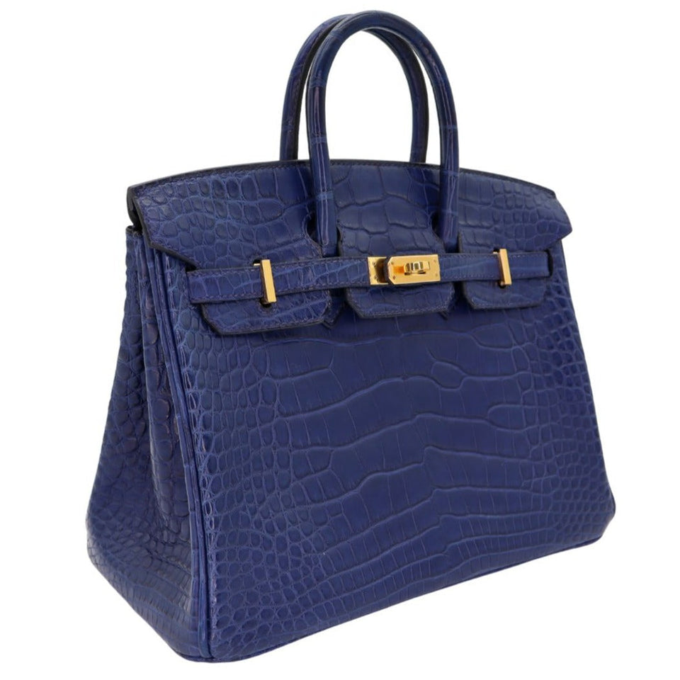 Hermes25cm Birkin Bleu Saphir Matte Alligator Gold Hardware
