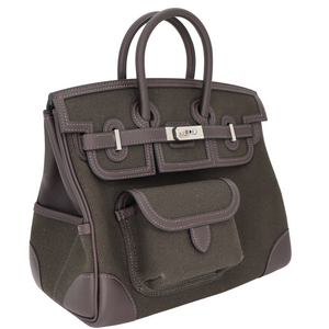 Hermes25cm Birkin Cargo Bronze/ Ebene Canvas/ Swift Leather Palladium Hardware