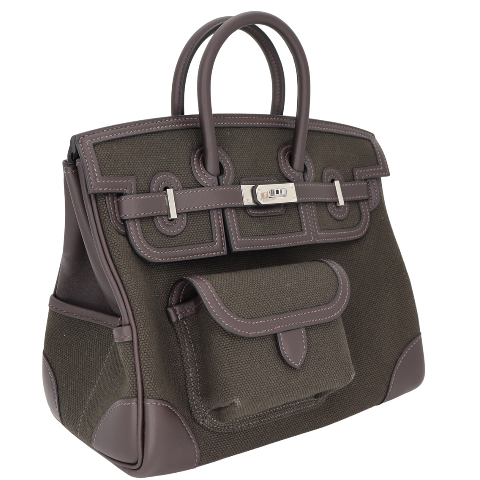 Hermes25cm Birkin Cargo Bronze/ Ebene Canvas/ Swift Leather Palladium Hardware