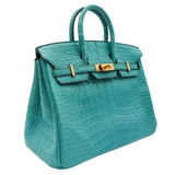Hermes25cm Birkin Bleu Paon Matte Alligator Gold Hardware