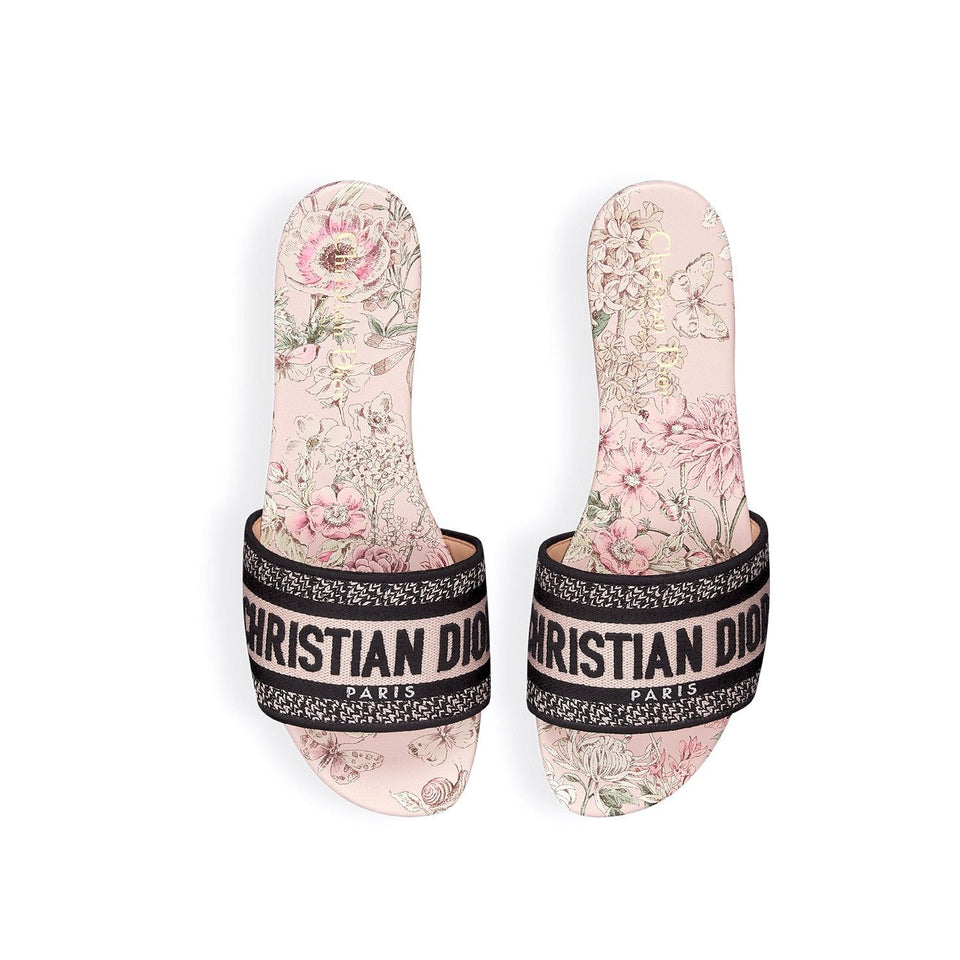 Dior Dior Lucky Dway Slide Embroidered Cotton And White Multicolor Flowers Calendar Allover Motif