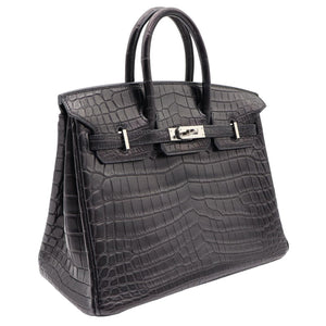 Hermes25cm Birkin Black Matte Niloticus Crocodile Palladium Hardware