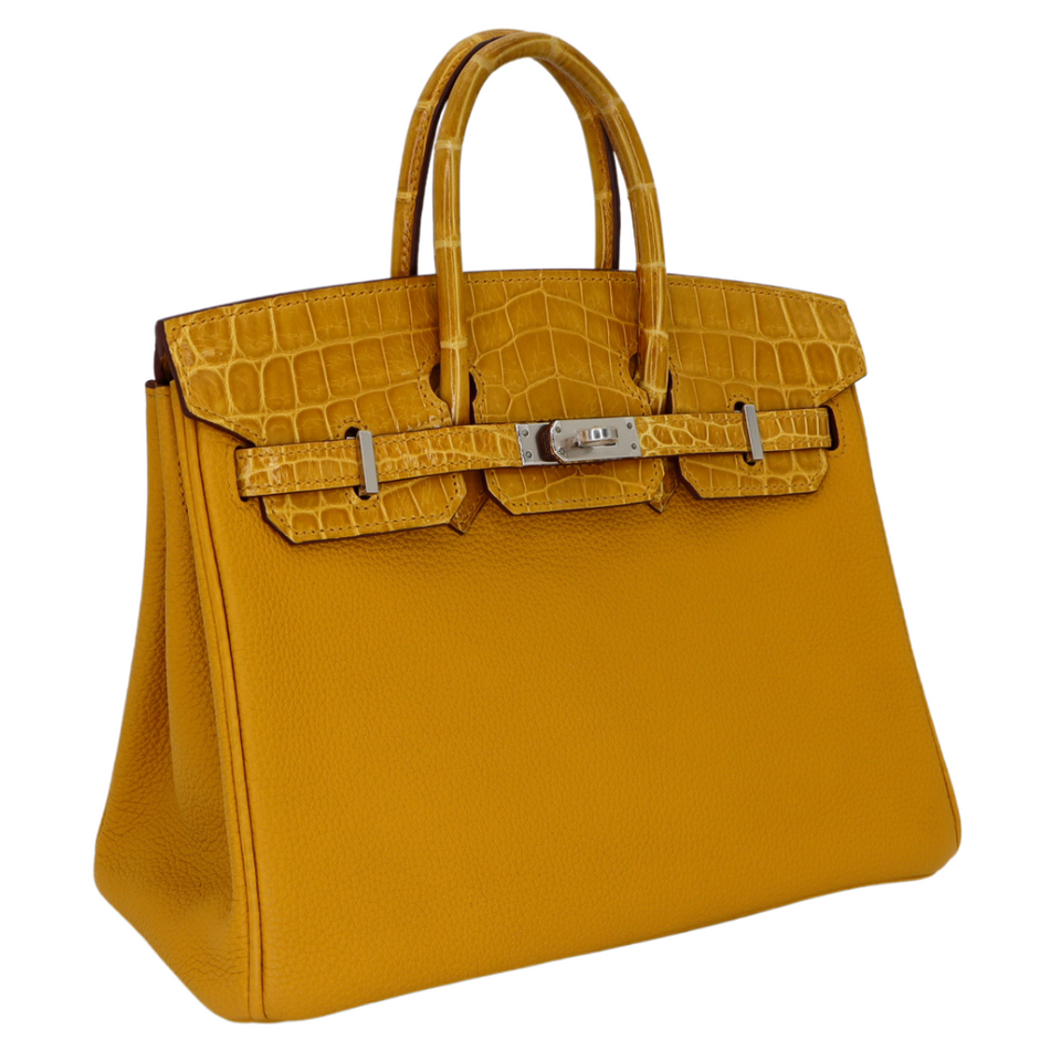 Hermes25cm Birkin Touch Jaune Ambre Togo Leather/ Niloticus Crocodile Palladium Hardware