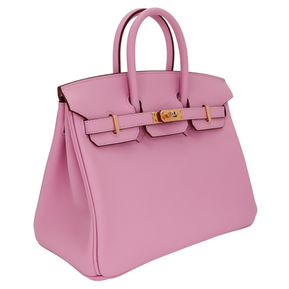 Hermes25cm Birkin Mauve Sylvestre Swift Leather Rose Gold Hardware