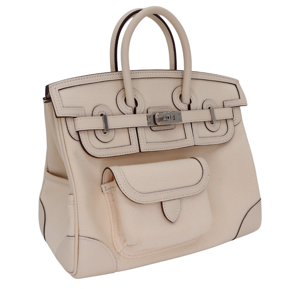 Hermes25cm Birkin Cargo Nata Canvas/ Swift Leather Palladium Hardware