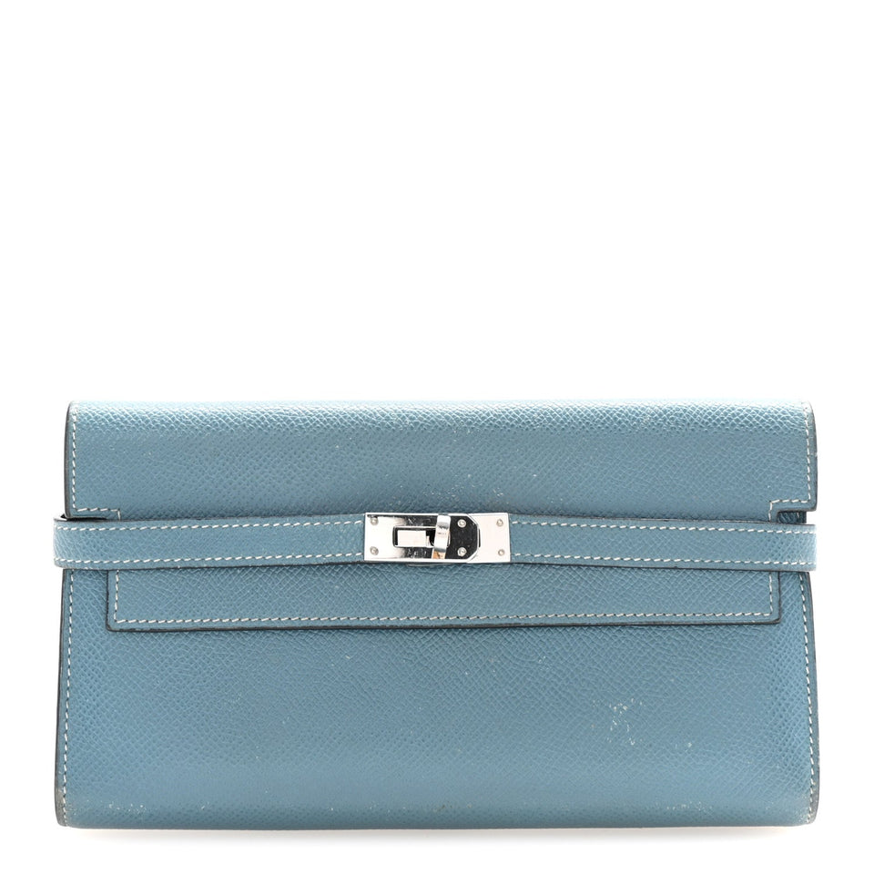Hermes Epsom Kelly Longue Wallet Blue Jean