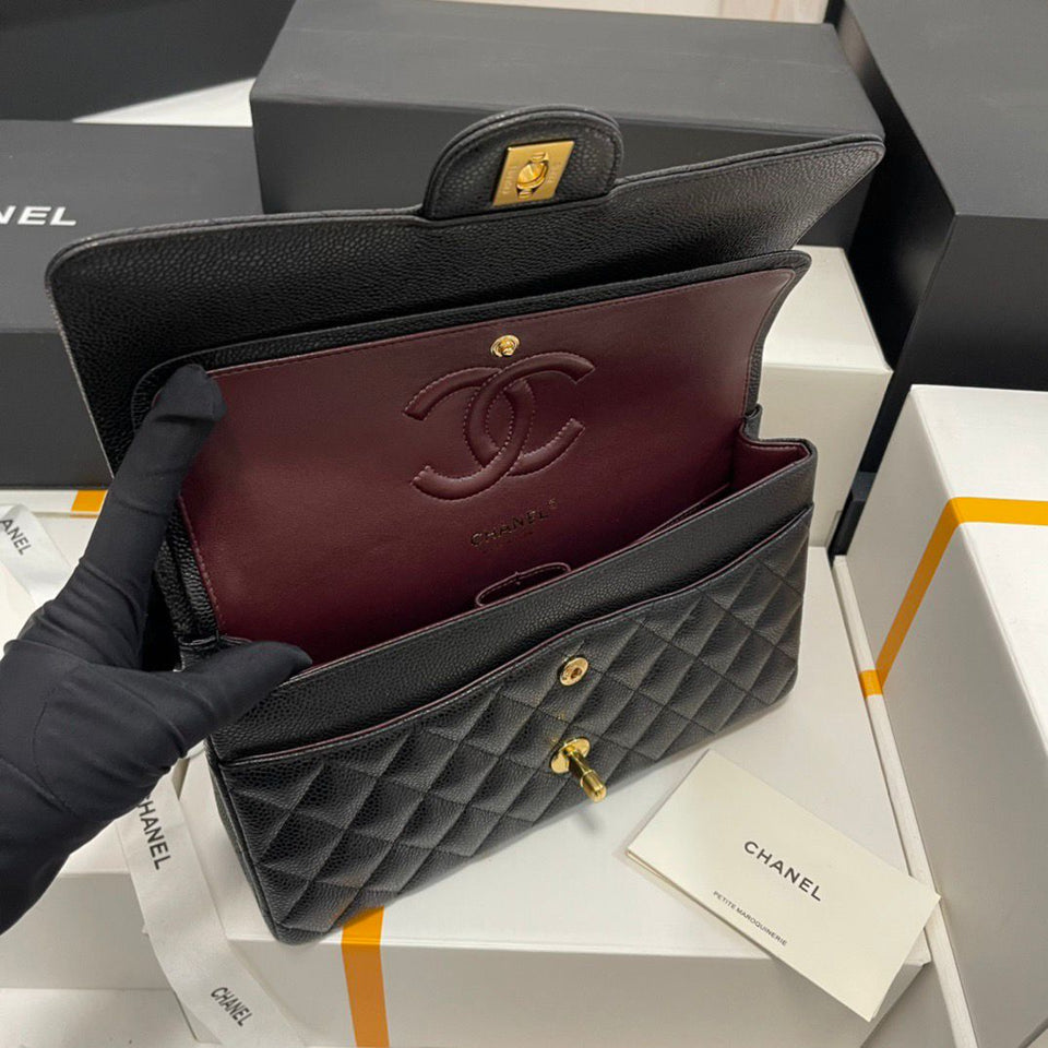 Chanel Classic Medium Flap Bag Black Caviar Gold – Bags Junction
