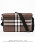Luxury Burberry Check Print Leather Messenger Bag Dark Birch Brown