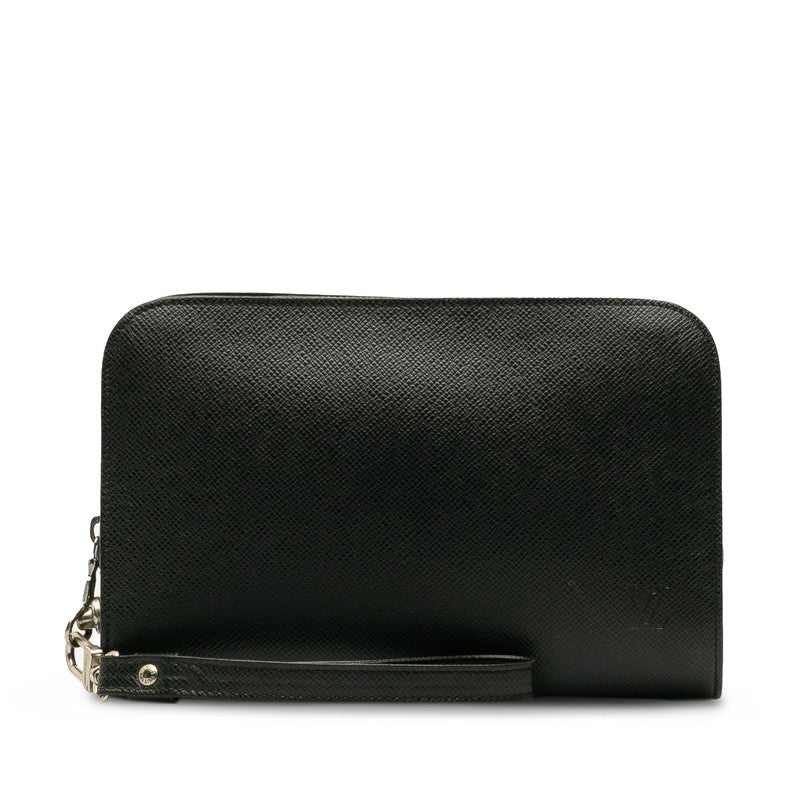 Louis Vuitton Taiga Clutch Bag Black Leather Men's
