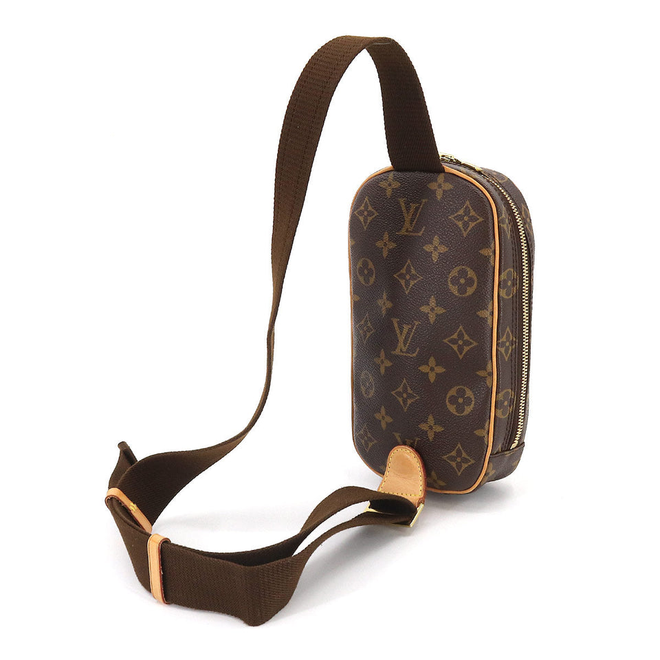 Louis Vuitton Monogram Pochette Gange Body Bag Brown Gold Metal Fittings