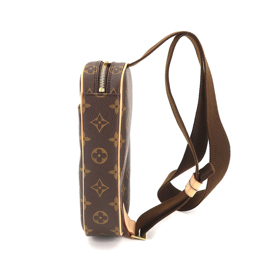 Louis Vuitton Monogram Pochette Gange Body Bag Brown Gold Metal Fittings