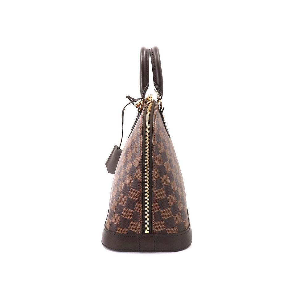 Louis Vuitton Damier Alma PM Hand Bag Ebene Brown Gold Metal Fittings