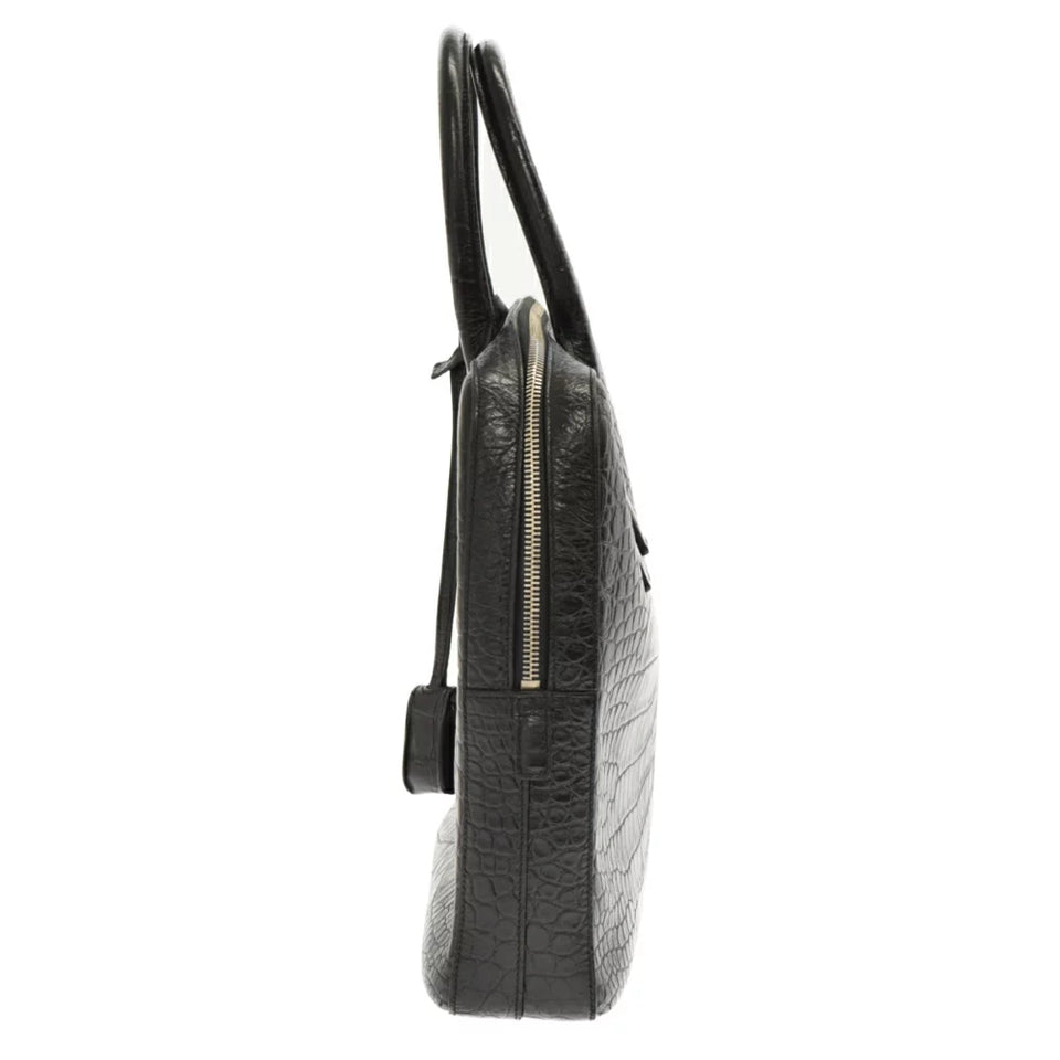 Saint Laurent- Paris Museum Crocodile Embossed Briefcase Leather Black