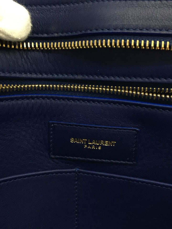 Yves Saint Laurent- Petit Cabas Handbag Boston Bag Leather Navy